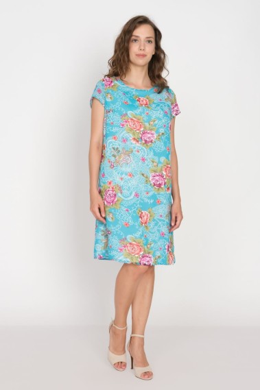 2-625-2 Платье женское Бирюзовый цветы
