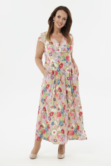100-014-1 Платье женский Бежевый цветы